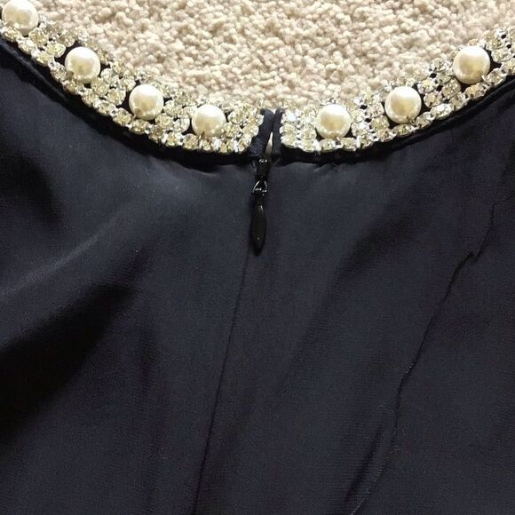 Jewel Collar Neck Silk Little Black Mini Dress By Amanda Prichard - Picture 6 of 7